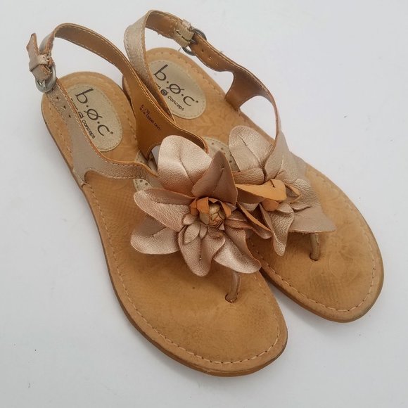 b.o.c. Shoes - Born Concept B.O.C. Gold Leather Floral Sandals Womens 8